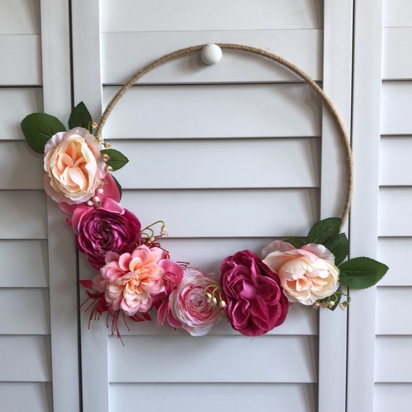 3/$10 Rose Pastel Barbie Pink Flower Unique Floral Decor Twine Tweed Hoop Wreath - Picture 5 of 5